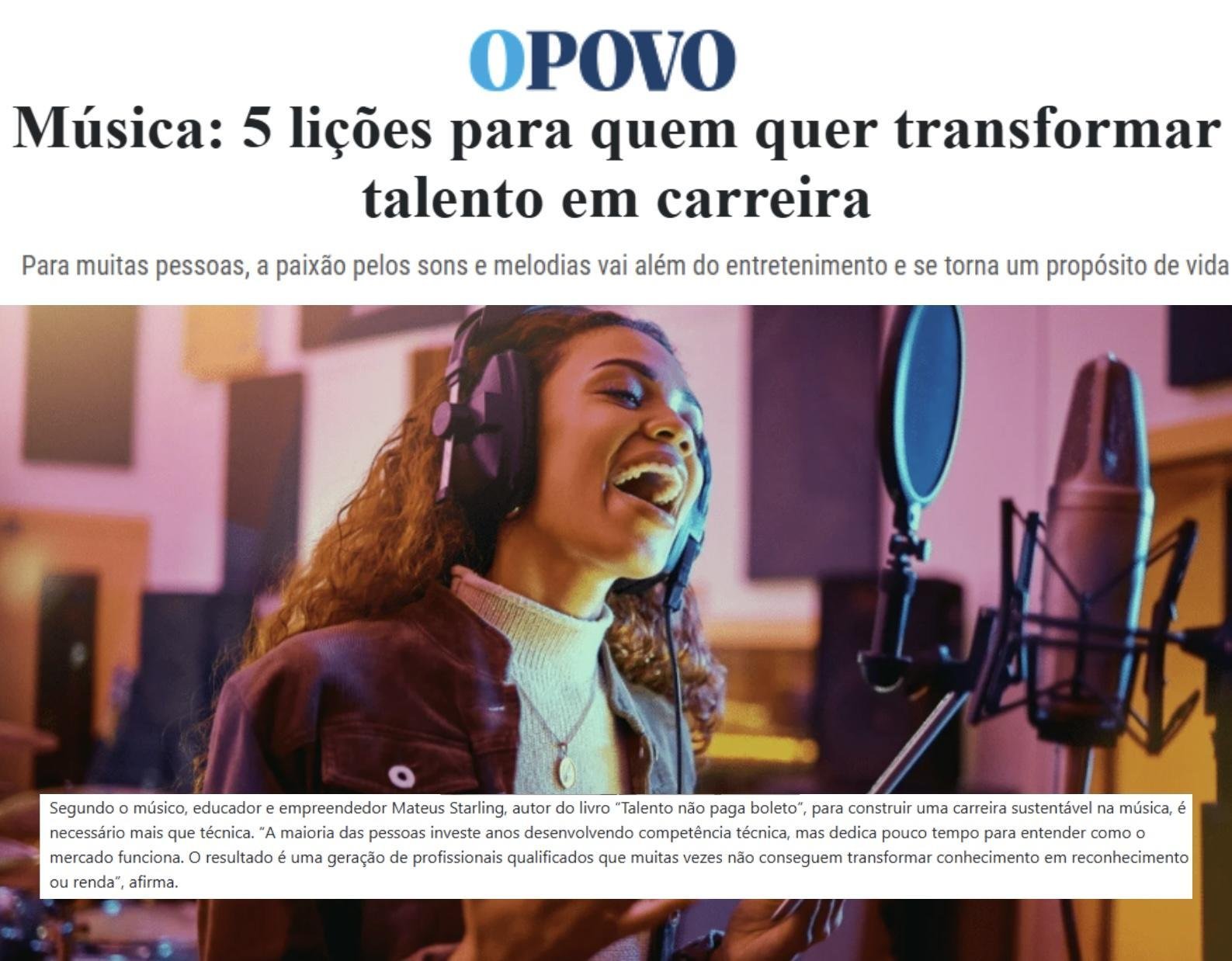 Matéria O Povo sobre Talento Não Paga Boleto