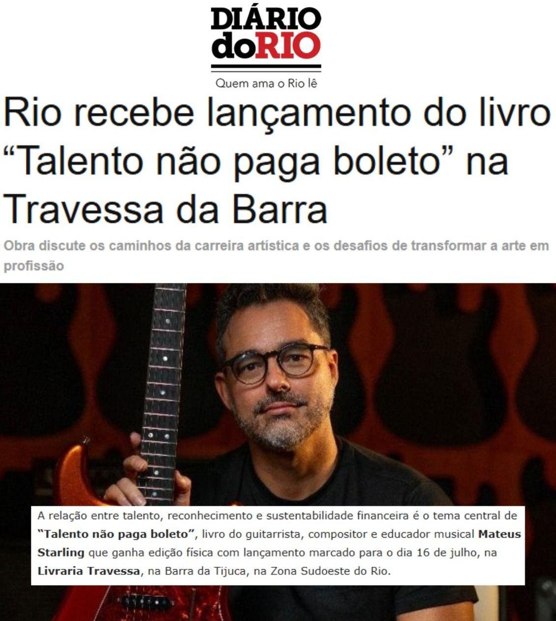 Matéria Diário do Rio sobre lançamento do livro